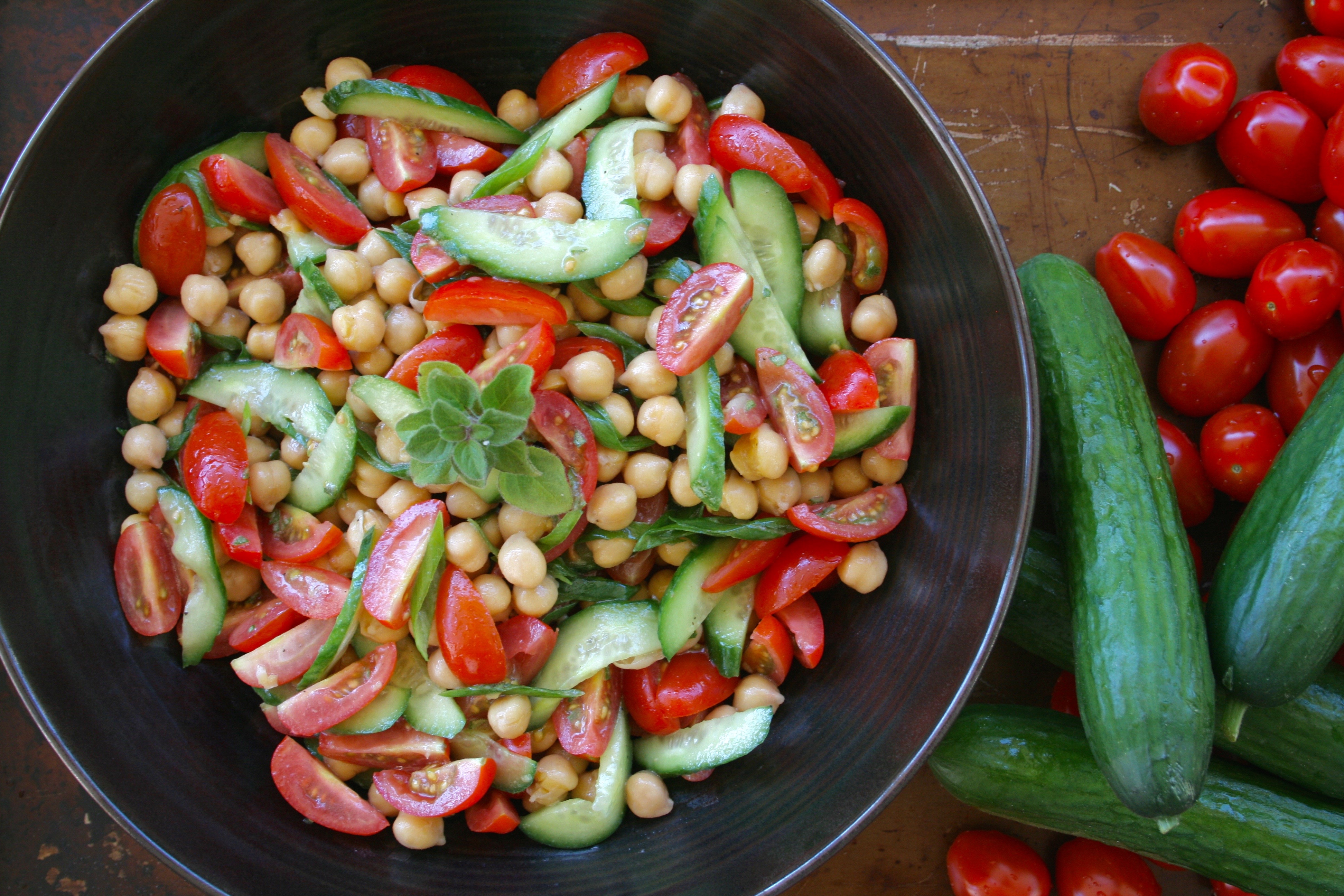 Cherry Tomato, Cucumber and Chickpea Salad - Love from the Land